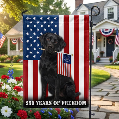 Dog American Flag, 250 Years of Freedom Black Labrador Retriever US Flag