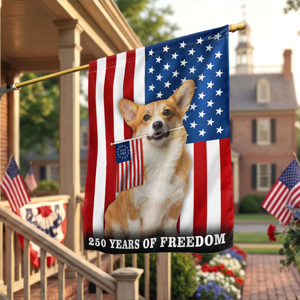 Dog American Flag, 250 Years of Freedom Corgi Dog US Flag