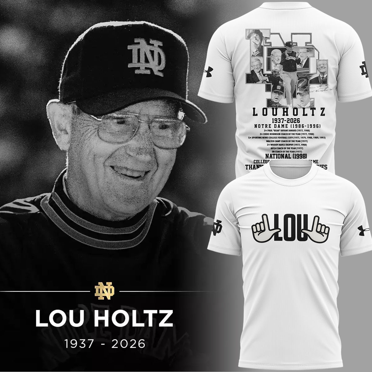 Thanks for the Memories - Legacy Of Lou Holtz T-Shirt White And Black - Notre Dame Lou Holtz Shirt
