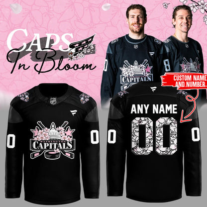 Caps In Bloom Collection -  Washington Capitals Cherry Blossom Night Custom Jersey