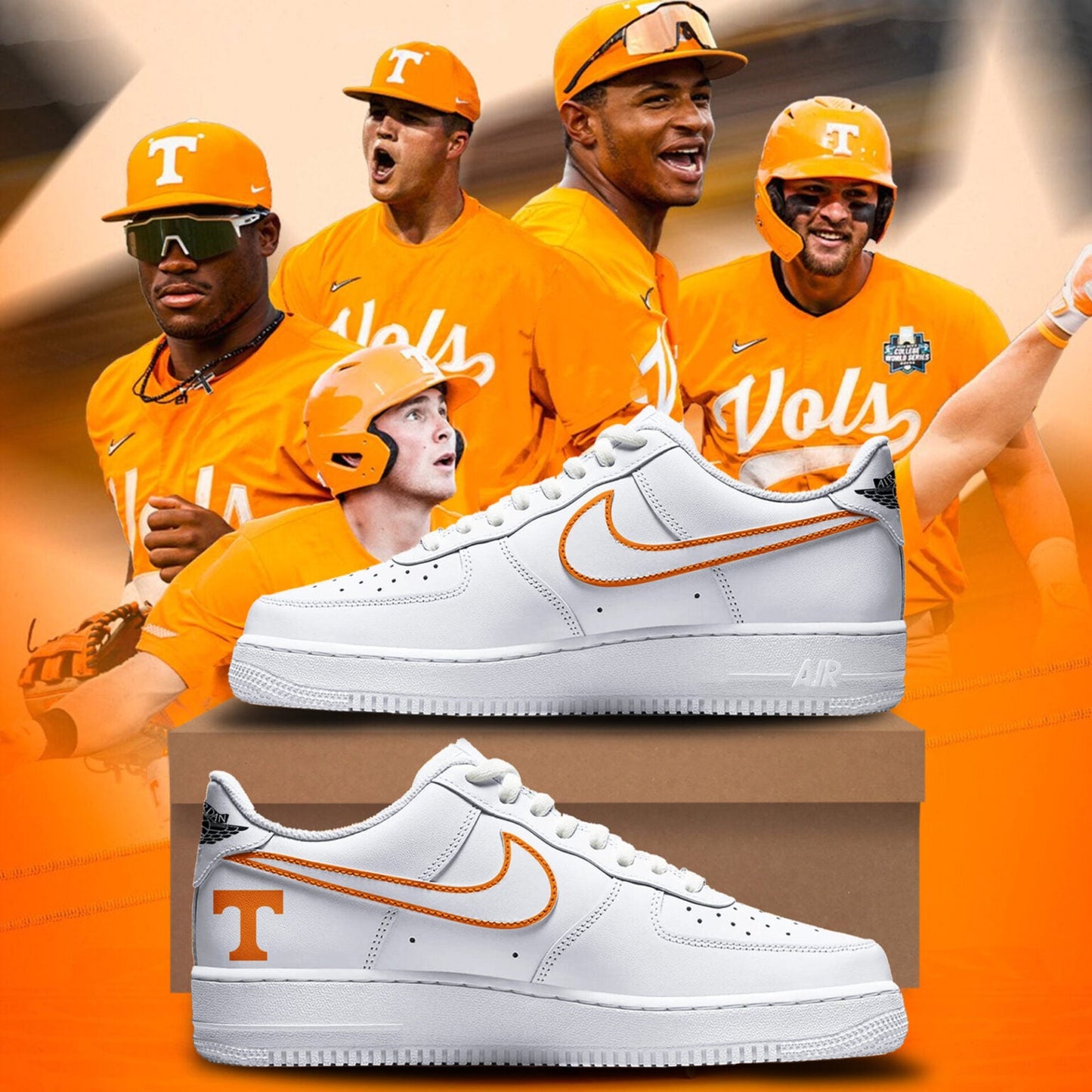 Tennessee Baseball AF1 Shoe - Vols Baseball Sneaker For Fan