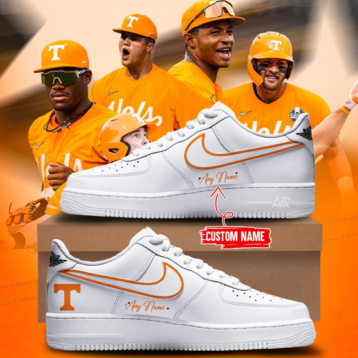 Tennessee Baseball AF1 Shoe - Vols Baseball Sneaker For Fan