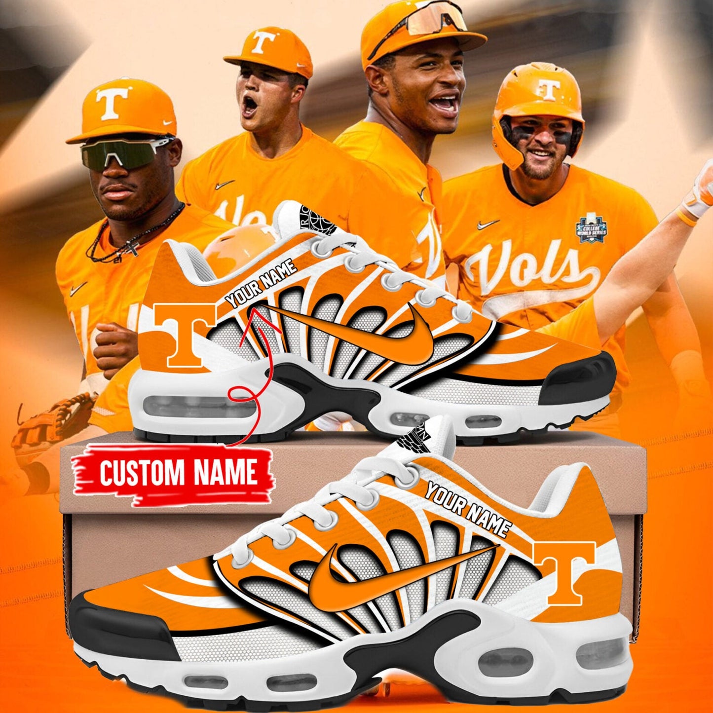 Tennessee Baseball TN Sports Shoe - Vols Baseball Sneaker For Fan