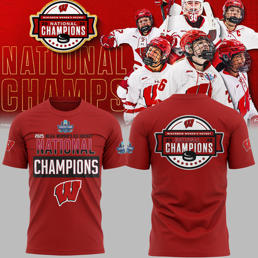 Wisconsin Badgers 2025  Women's Hockey Tournament Champions T-Shirt