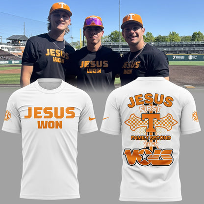Tennessee Baseball JESUS WON T-Shirt White - Jesus First Family Second Then Vols Shirt