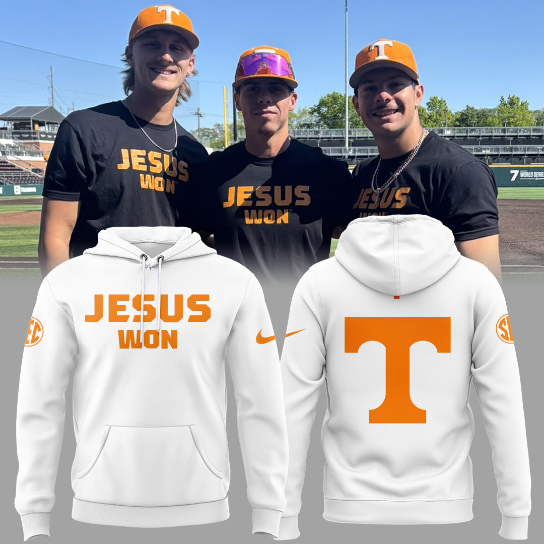 Tennessee Baseball JESUS WON Hoodie White - Vols Baseball Hoodie