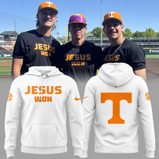 Tennessee Baseball JESUS WON Hoodie White - Vols Baseball Hoodie