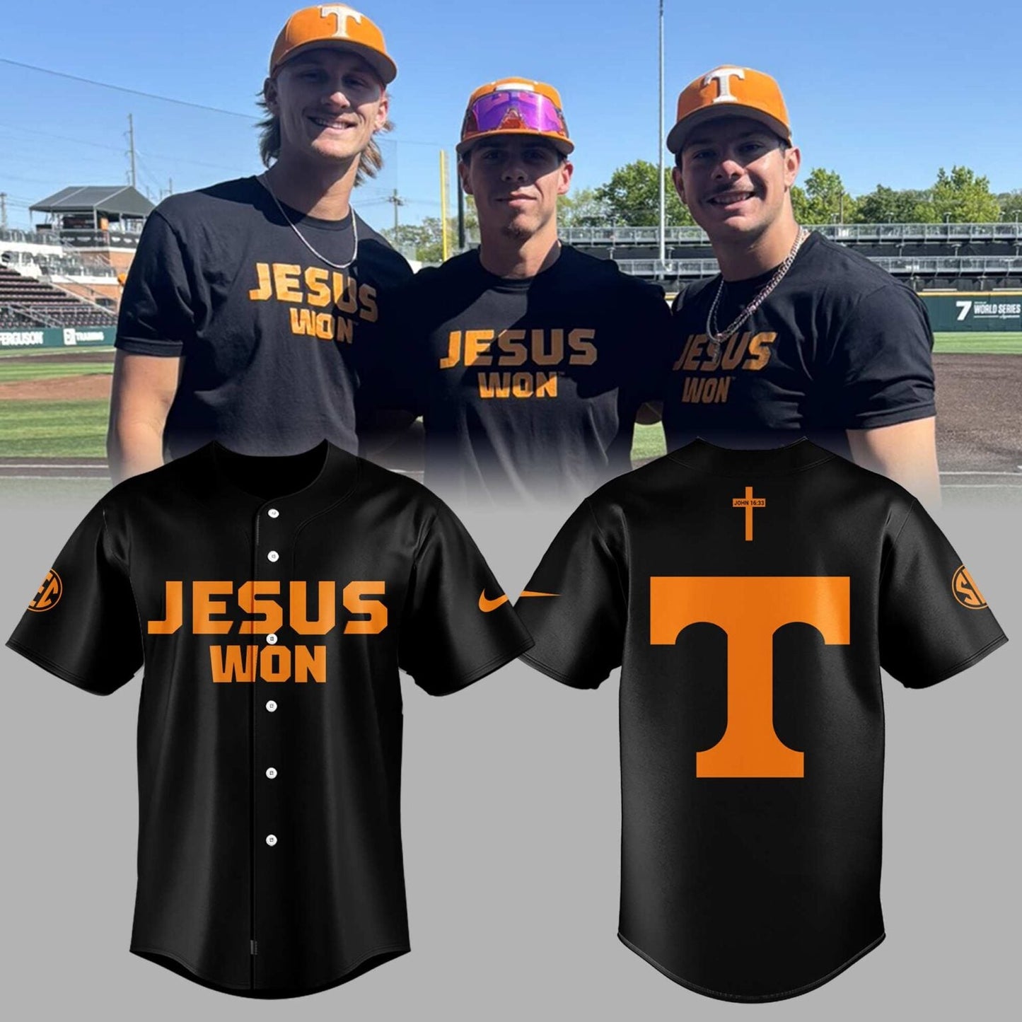Tennessee Baseball JESUS WON Jersey Black - Vols Baseball Jersey