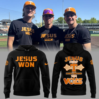 Tennessee Baseball JESUS WON Hoodie Black - Jesus First Family Second Then Vols Shirt