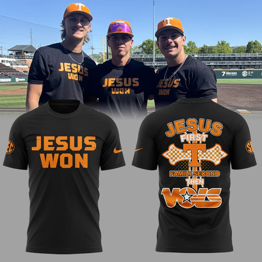 Tennessee Baseball JESUS WON T-Shirt Black - Jesus First Family Second Then Vols Shirt
