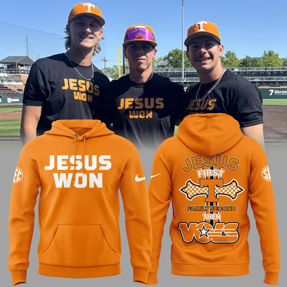 Tennessee Baseball JESUS WON Hoodie Orange- Jesus First Family Second Then Vols Shirt