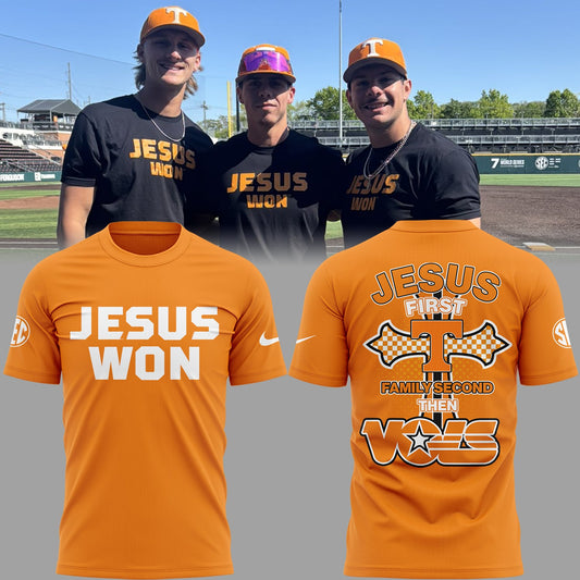 Tennessee Baseball JESUS WON T-Shirt Orange - Jesus First Family Second Then Vols Shirt