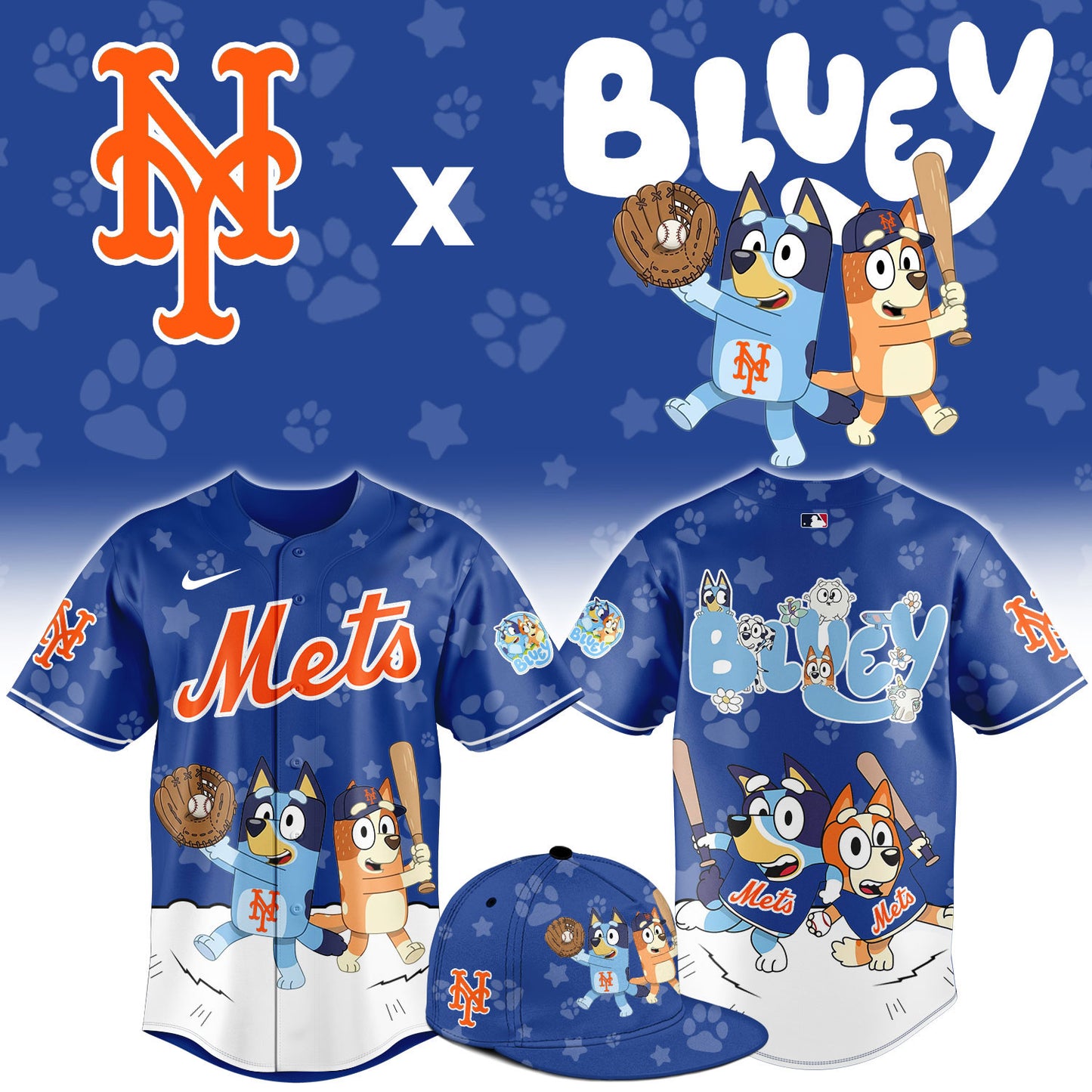 New York Mets Bluey Night Game Limited Baseball Jersey