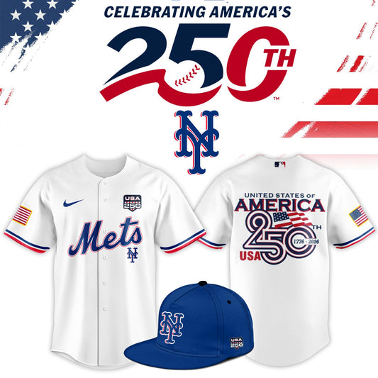 New York Mets USA 250th Anniversary Baseball Jersey And Cap
