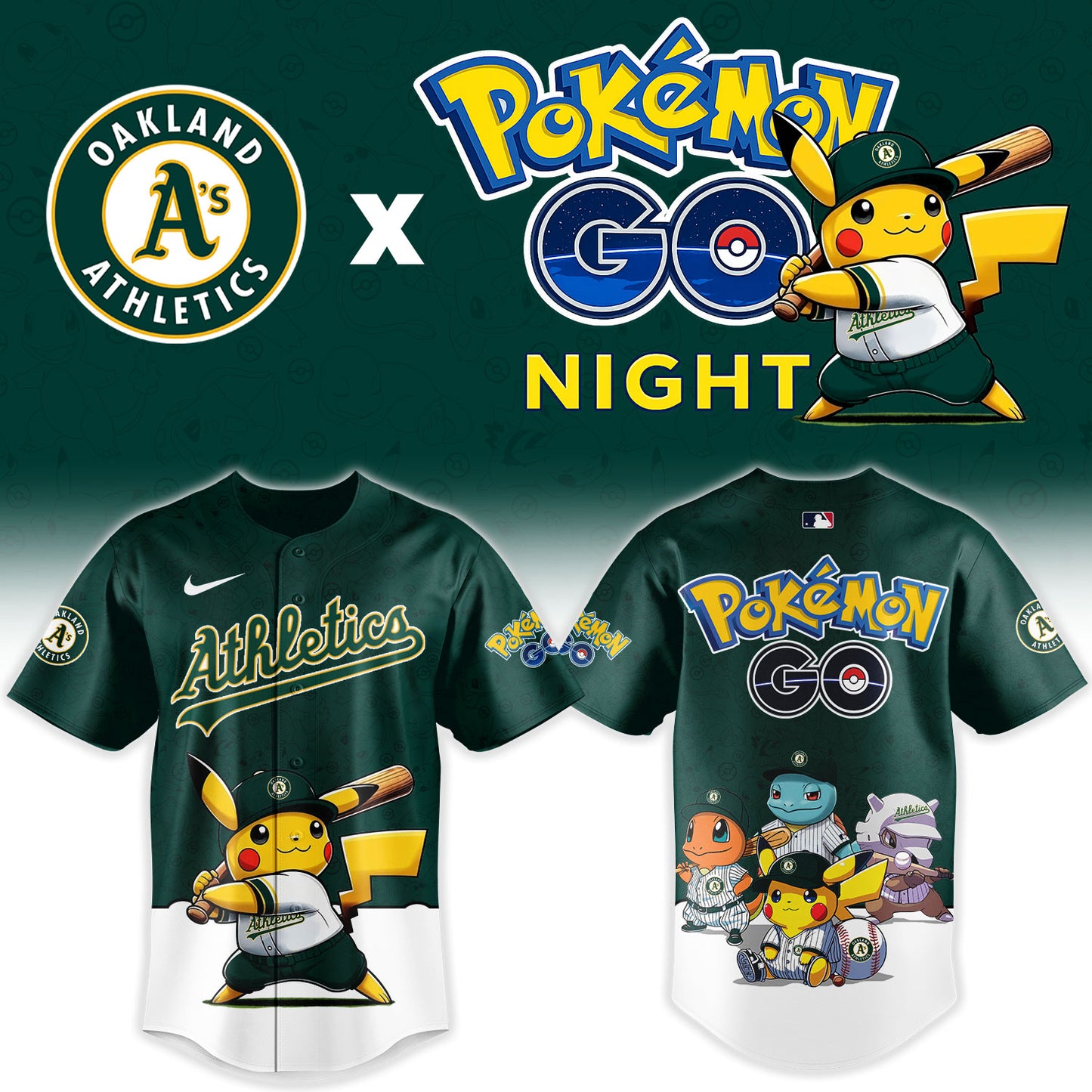 Athletics Pokemon GO Night Limited Baseball Jersey