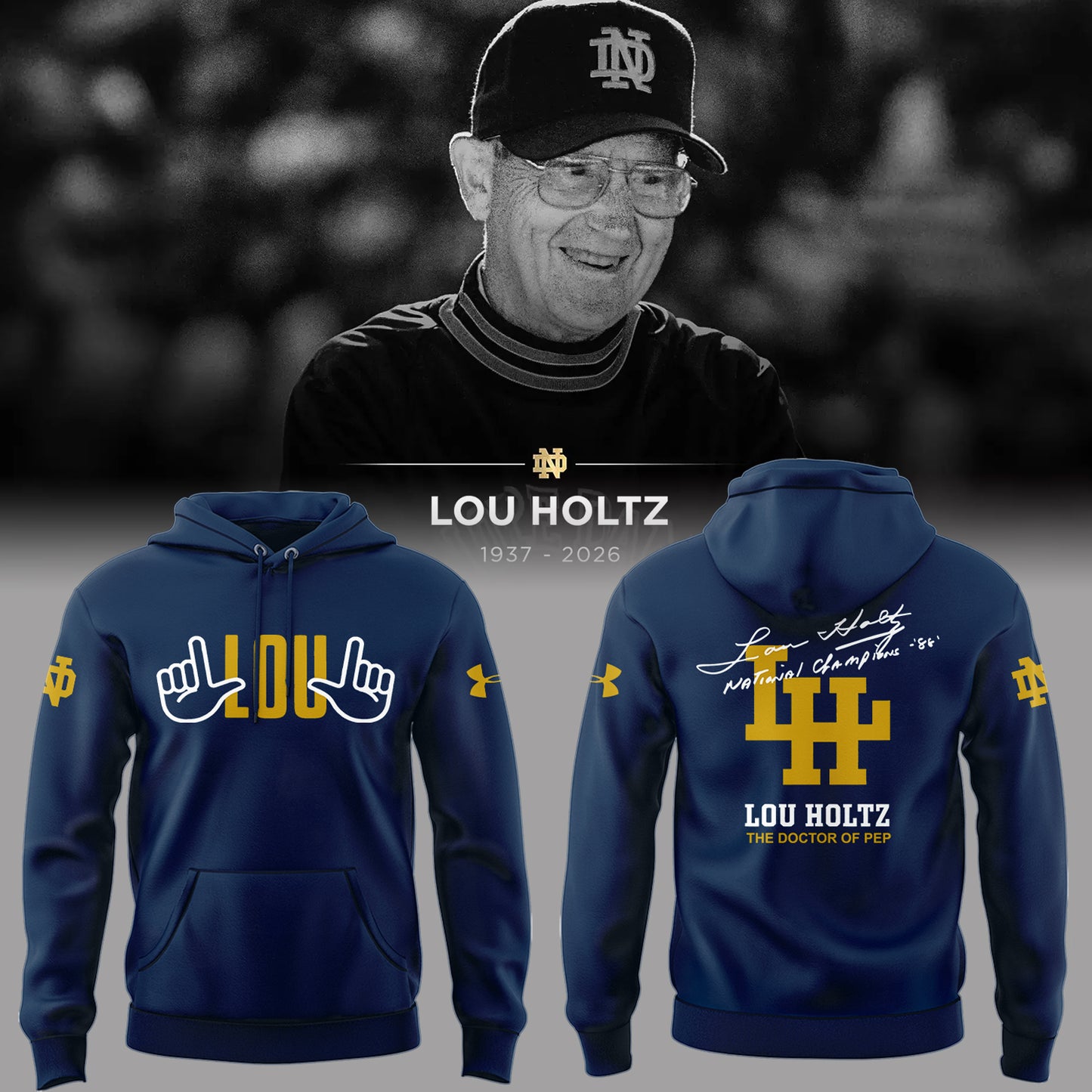 Thanks for the Memories - Legacy Of Lou Holtz Hoodie Navy - Notre Dame Lou Holtz Shirt