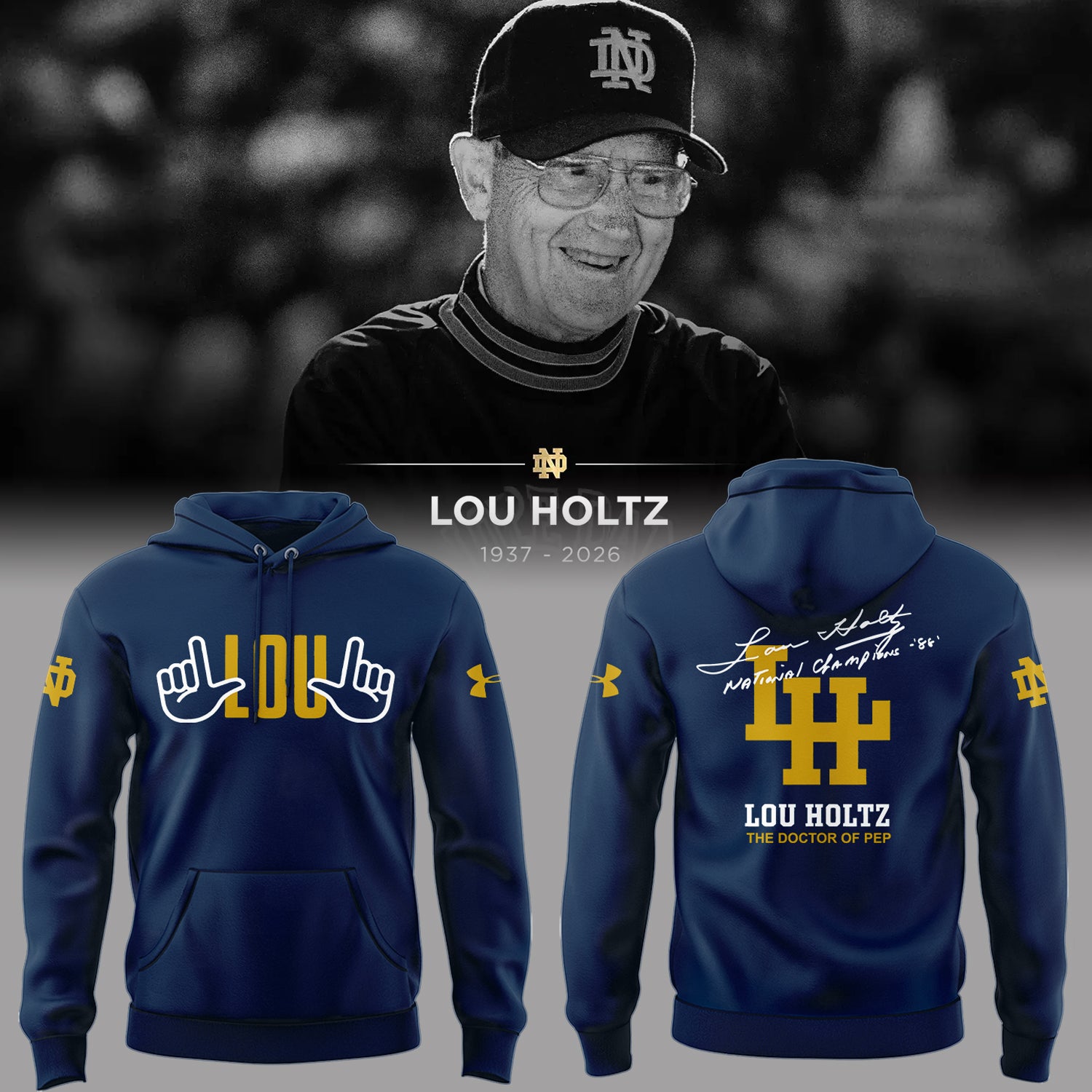 Thanks for the Memories - Legacy Of Lou Holtz Hoodie Navy - Notre Dame Lou Holtz Shirt