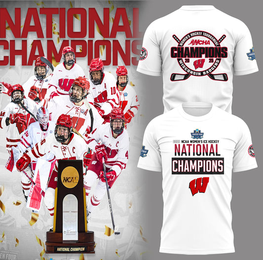 Wisconsin Badgers 2025  Women's Hockey Tournament Champions T-Shirt