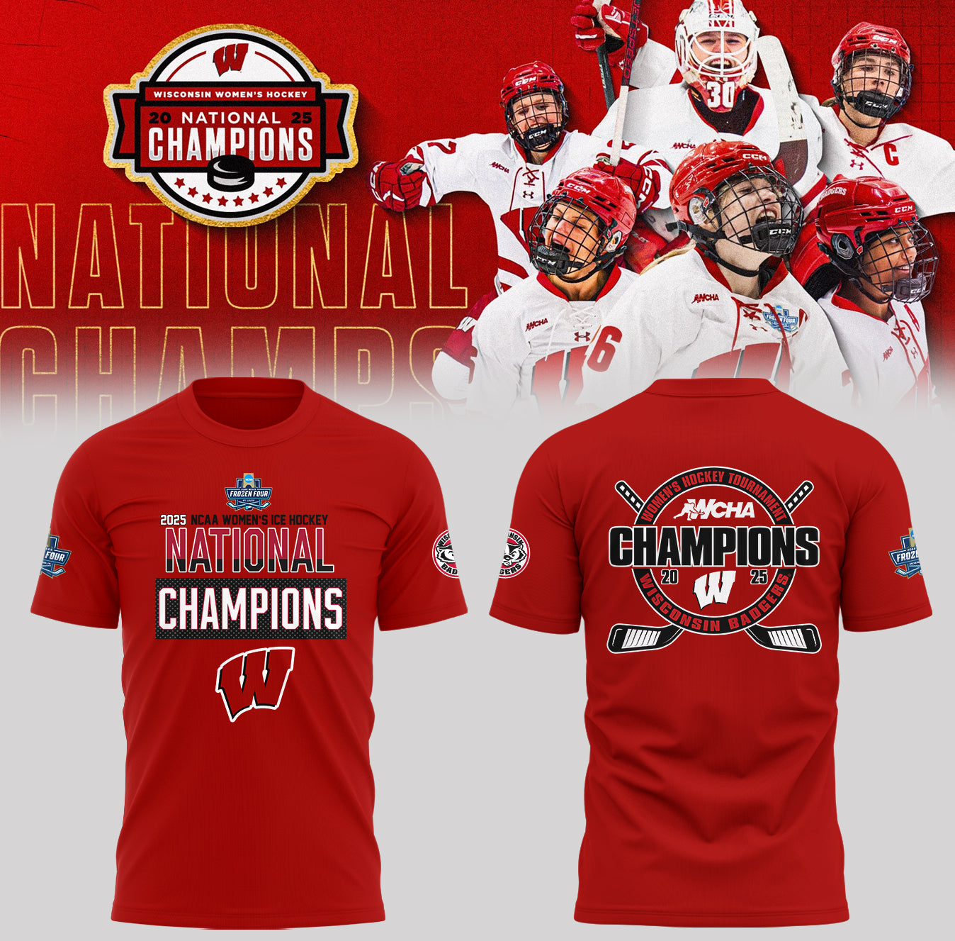 Wisconsin Badgers 2025  Women's Hockey Tournament Champions T-Shirt