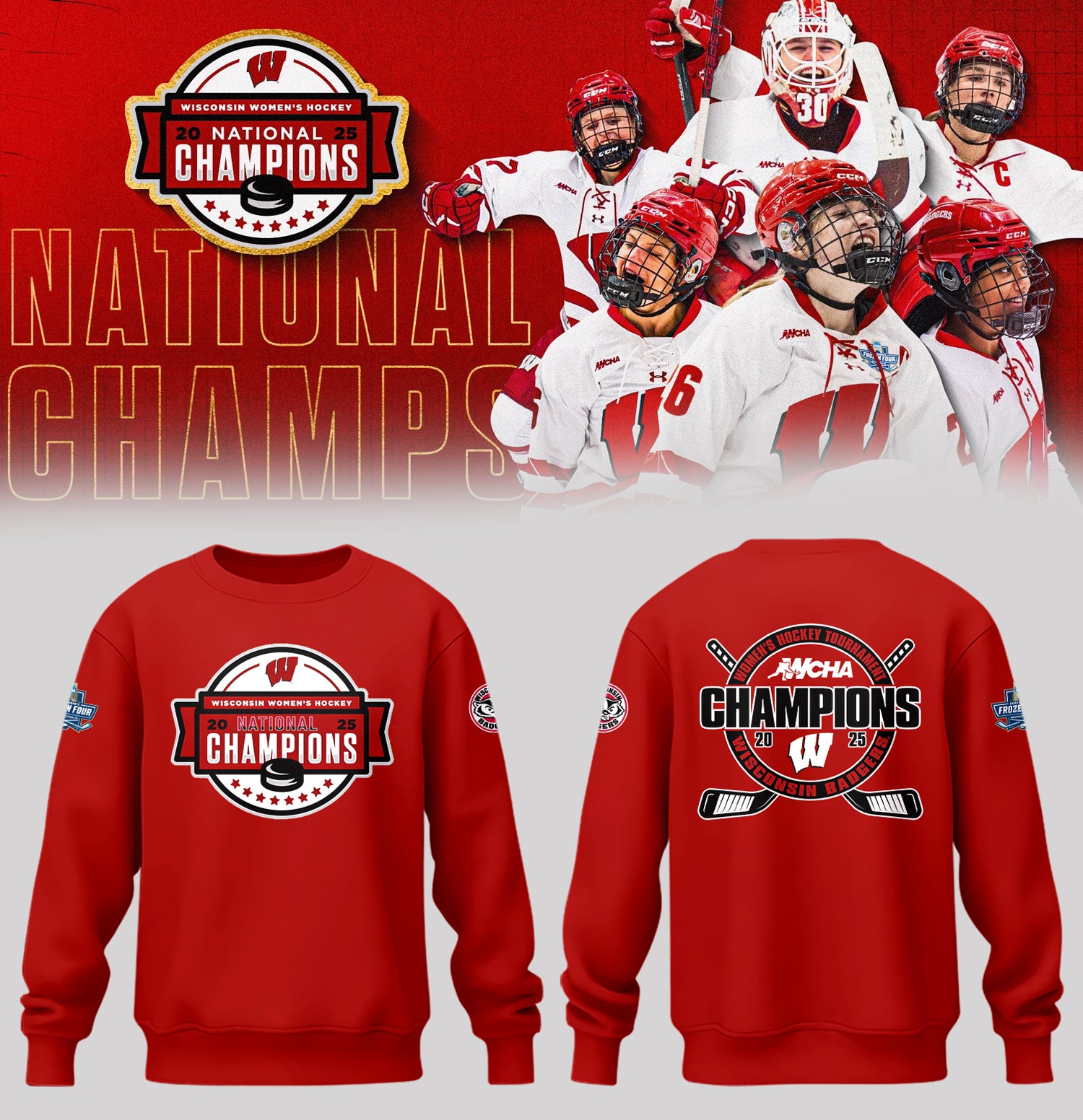 Wisconsin Badgers 2025  Women's Hockey Tournament Champions Sweatshirt-PA03252505