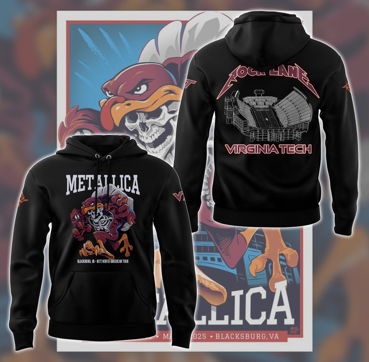 Metallica x Virginia Tech "Lane Rocked" Hoodie - Exit Light Enter Night Shirt