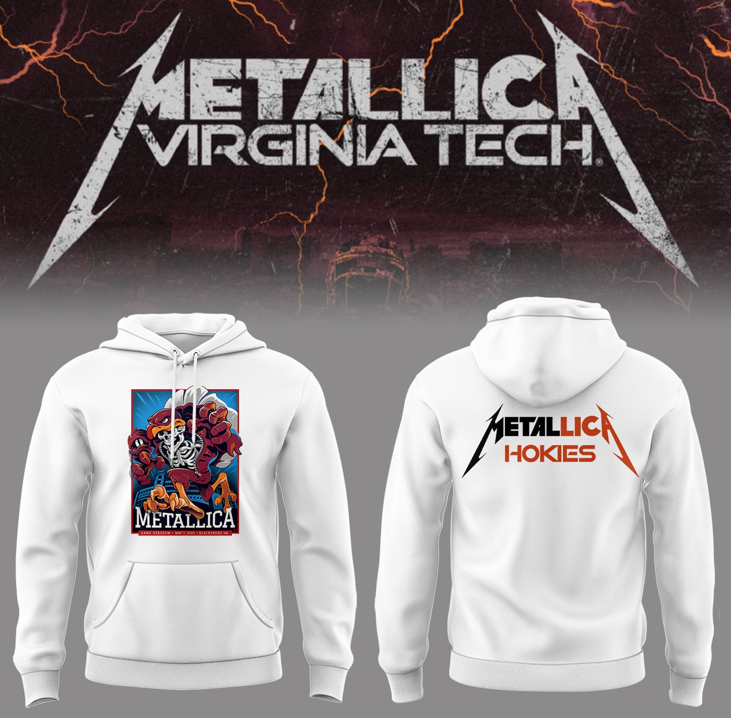 Metallica x Virginia Tech "Lane Rocked" Hoodie - Exit Light Enter Night Shirt