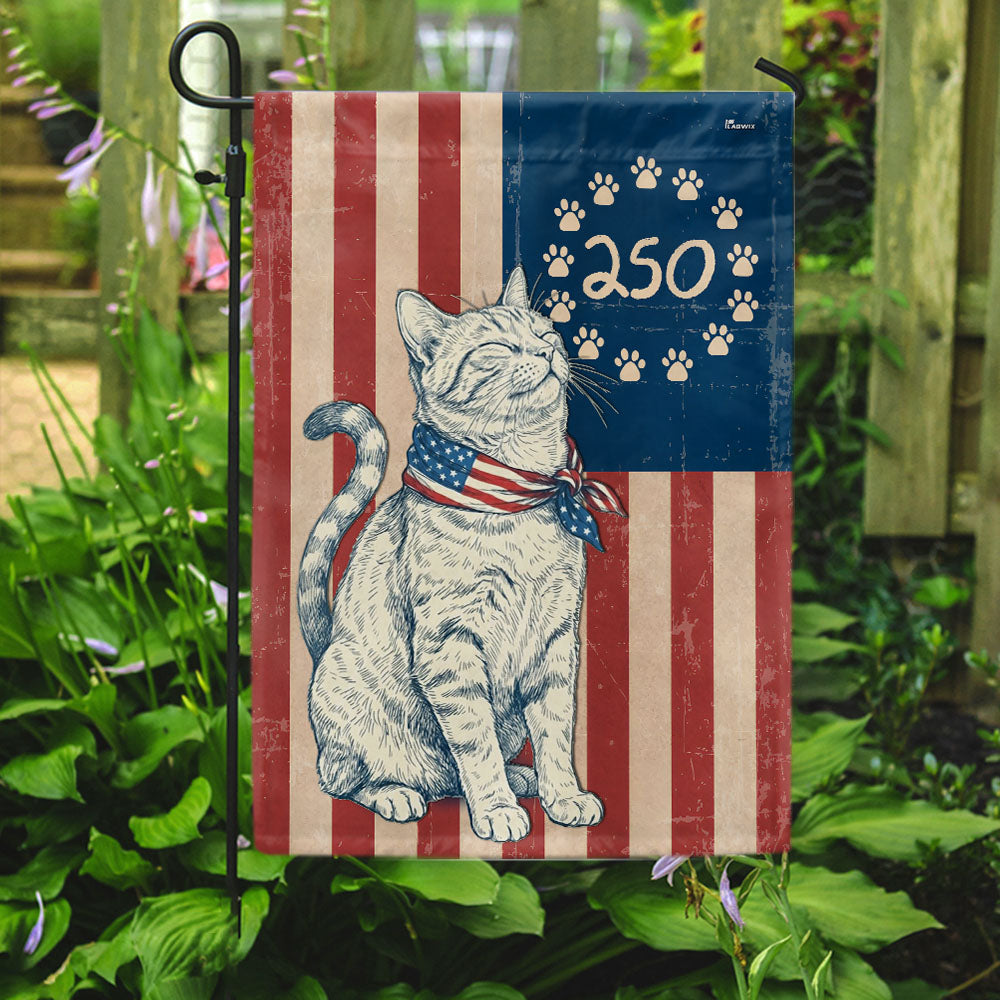 Flagwix Patriotic Cat Garden Flag - 250th Anniversary Paw Prints Betsy Ross Flag Decor