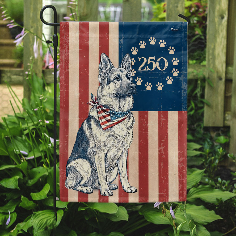 Flagwix Patriotic German Shepherd Garden Flag - 250th Anniversary Paw Prints Betsy Ross Flag Decor
