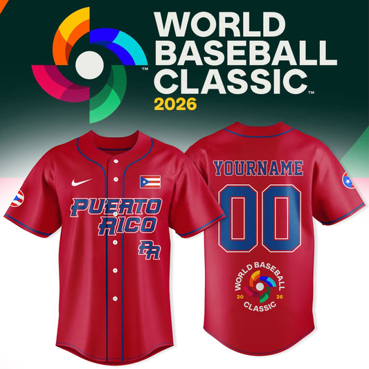 Puerto Rico Baseball Jersey 2026 World Baseball Classic Red - Custom Name and Number
