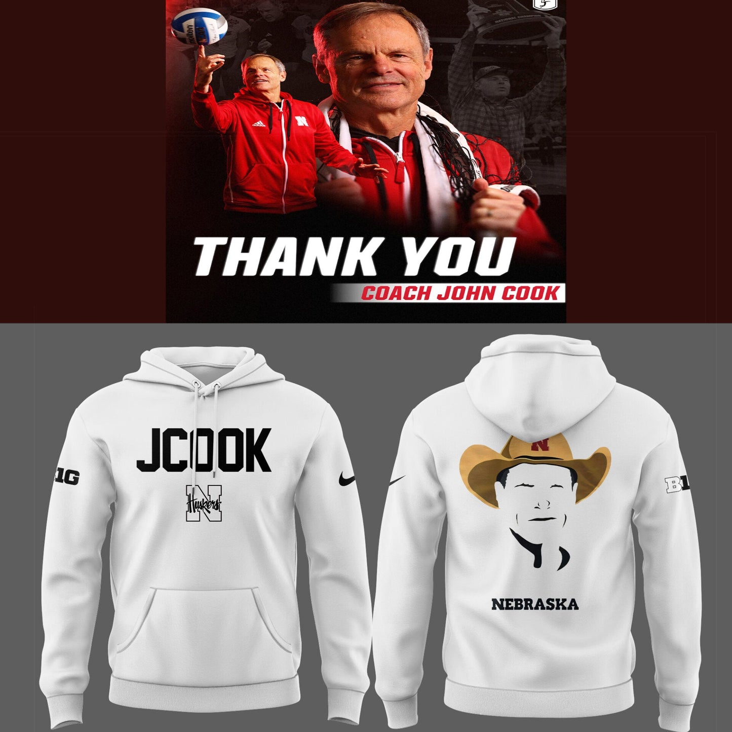 Nebraska Volleyball 2025 Limited Coach John Cook White Hoodie