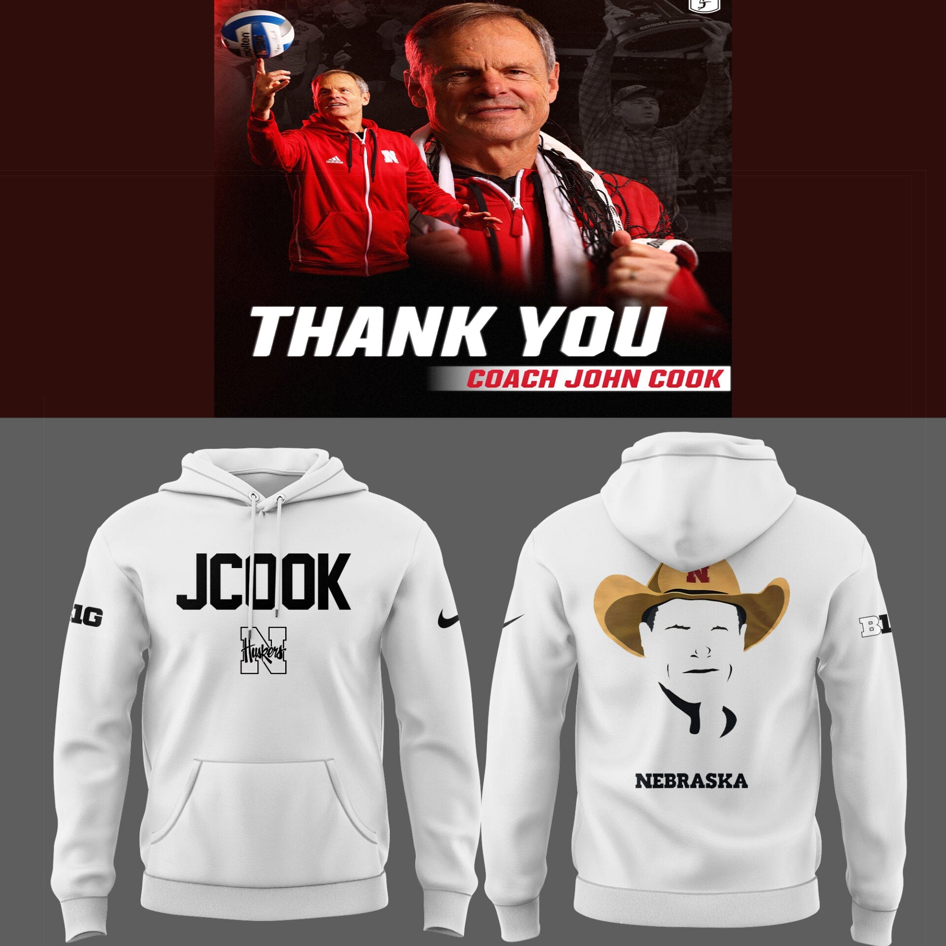 Nebraska Volleyball 2025 Limited Coach John Cook White Hoodie