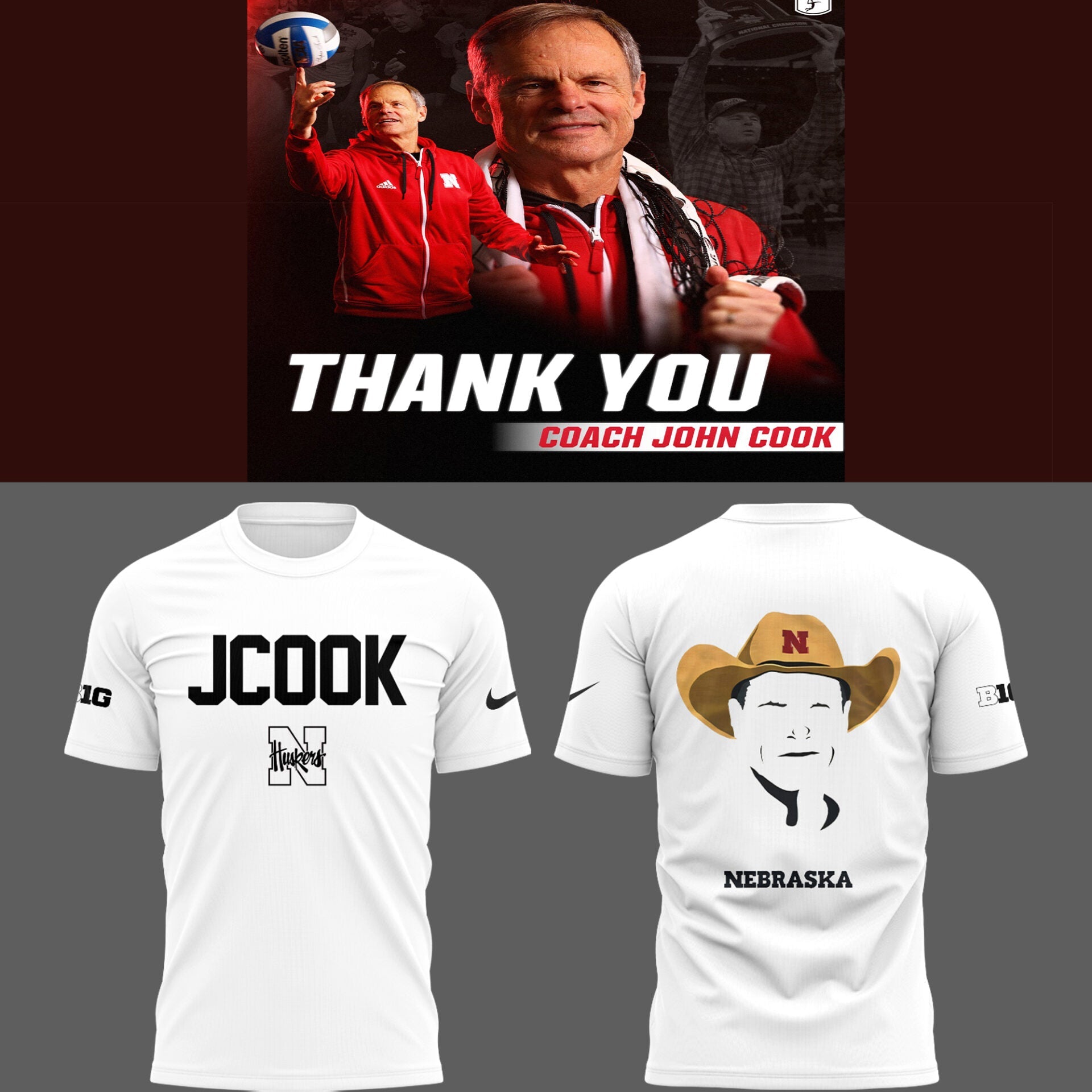 Nebraska Volleyball 2025 Limited Coach John Cook White T-Shirt