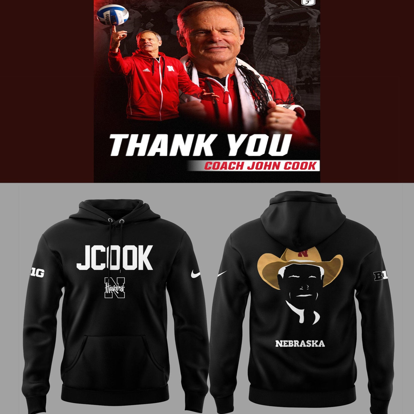 Nebraska Volleyball 2025 Limited Coach John Cook Black Hoodie