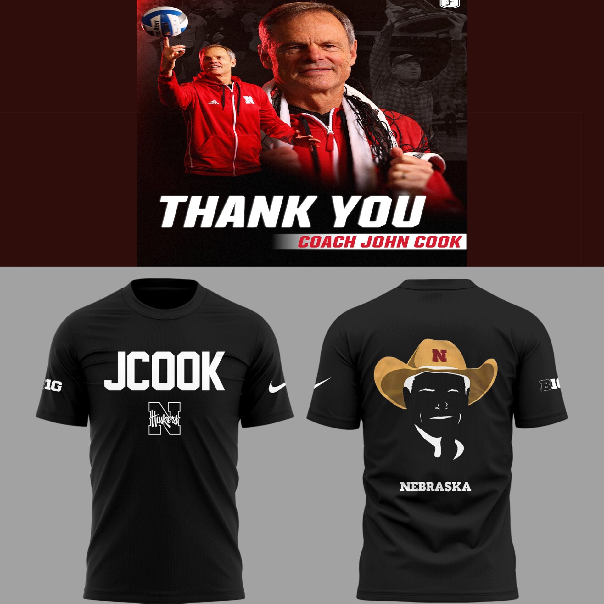 Nebraska Volleyball 2025 Limited Coach John Cook Black T-Shirt