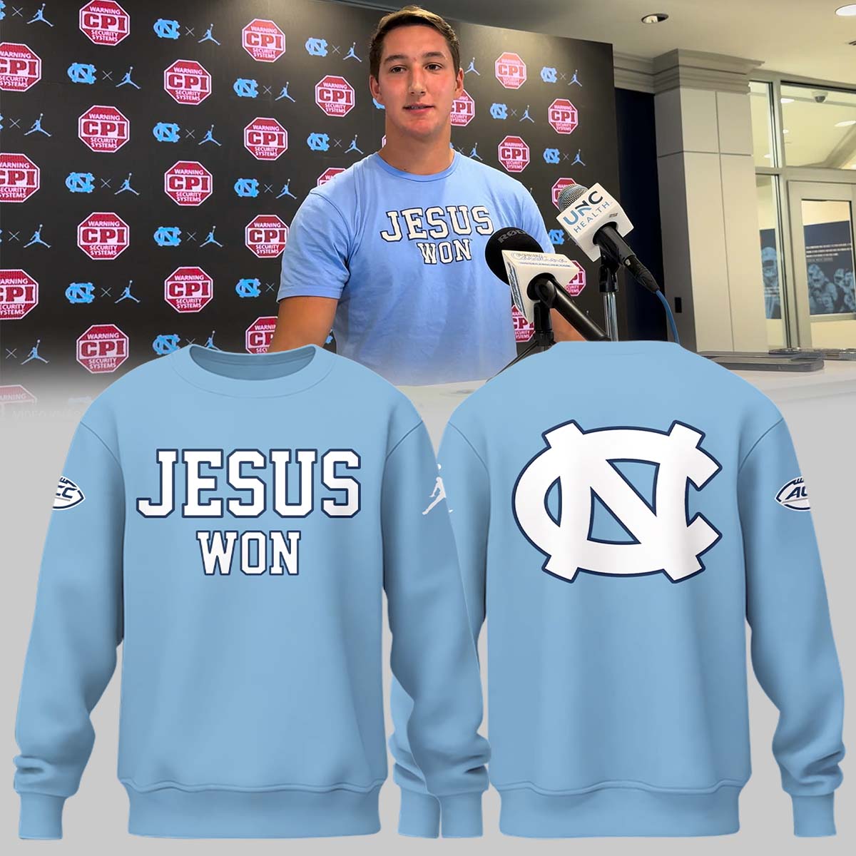 Limited Edition North Carolina Tar Heels JESUS WON Sweatshirt - North Carolina Tar Heels Shirt NC 28