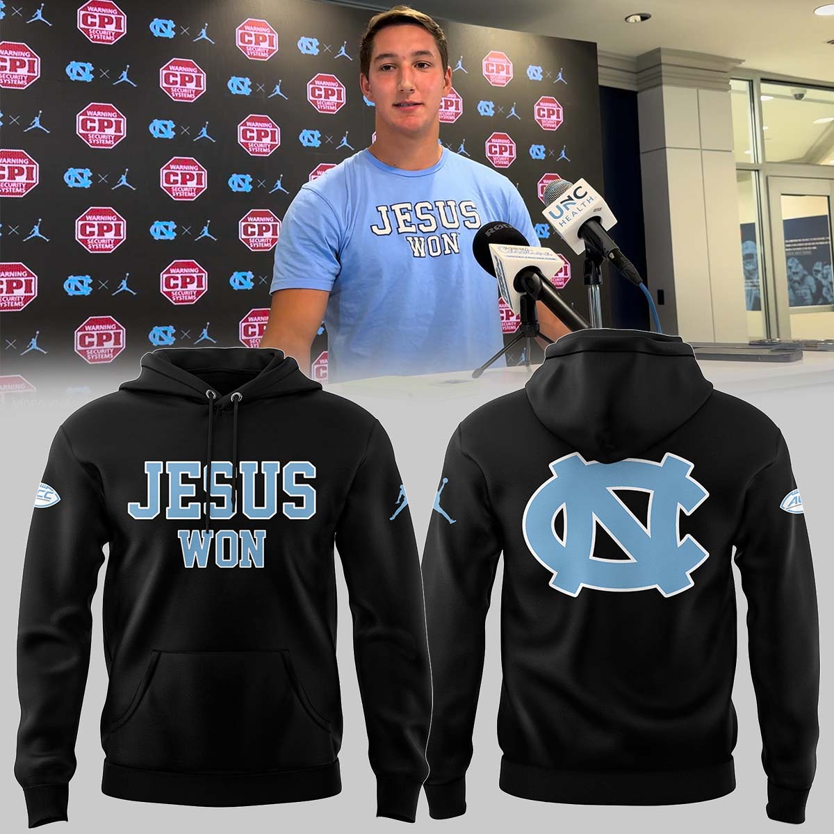 Limited Edition North Carolina Tar Heels JESUS WON Black Hoodie - North Carolina Tar Heels Shirt NC 26