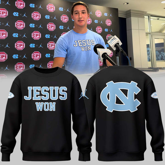 Limited Edition North Carolina Tar Heels JESUS WON Black Sweatshirt - North Carolina Tar Heels Shirt NC 25