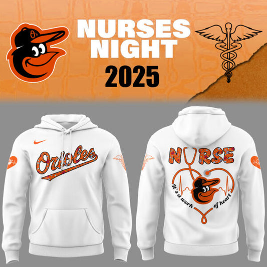 Baltimore Orioles Baseball White Hoodie For Nurses Night 2025 Season