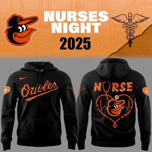 Baltimore Orioles Baseball Black Hoodie For Nurses Night 2025 Season