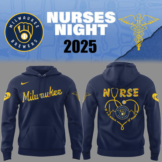 Milwaukee Brewers Navy Baseball Hoodie For Nurses Night 2025 Season