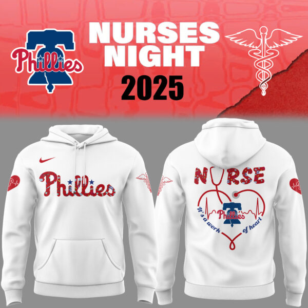 Philadelphia Phillies Baseball White Hoodie For Nurses Night 2025 Season