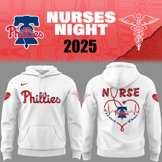Philadelphia Phillies Baseball White Hoodie For Nurses Night 2025 Season