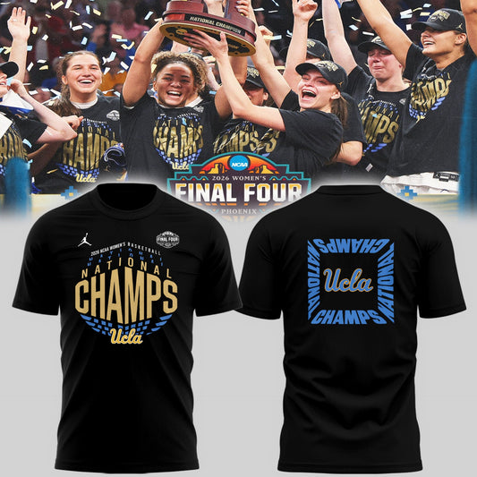 UCLA Basketball 2026 WBB National Champions 👑🏀 Champions Black T-Shirt 2-Sied