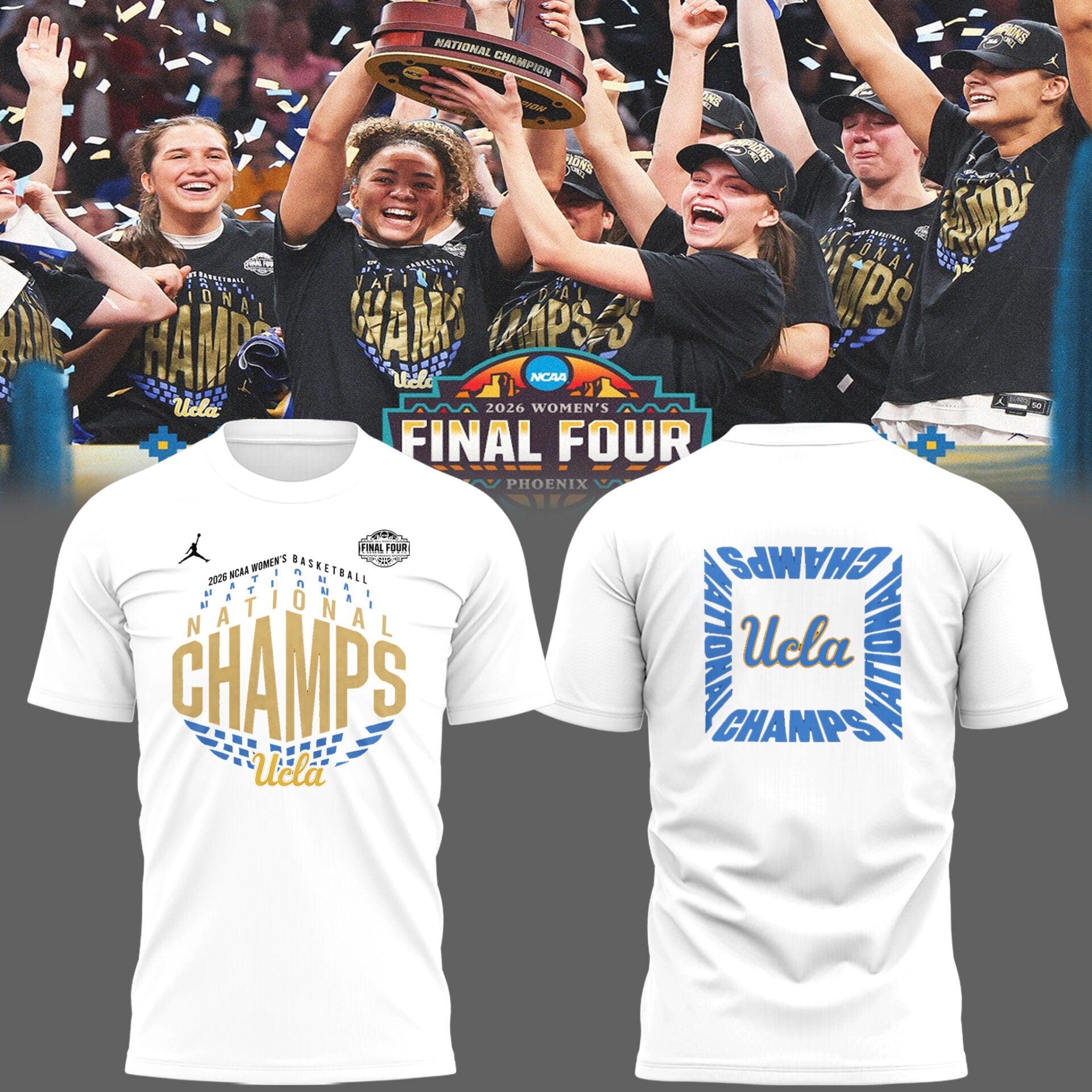 UCLA Basketball 2026 WBB National Champions 👑🏀 Champions T-Shirt White