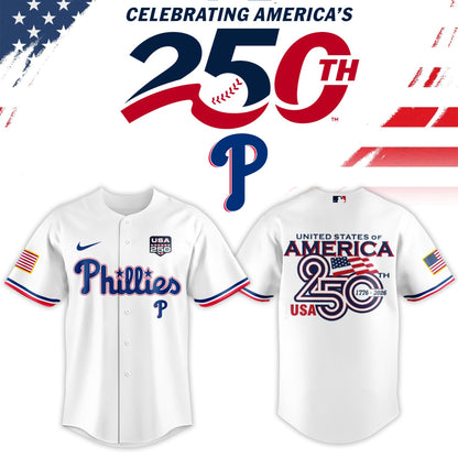 Philadelphia Phillies USA 250th Anniversary Baseball Jersey And Cap