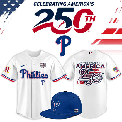 Philadelphia Phillies USA 250th Anniversary Baseball Jersey And Cap
