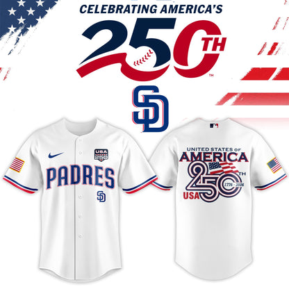 San Diego Padres USA 250th Anniversary Baseball Jersey And Cap