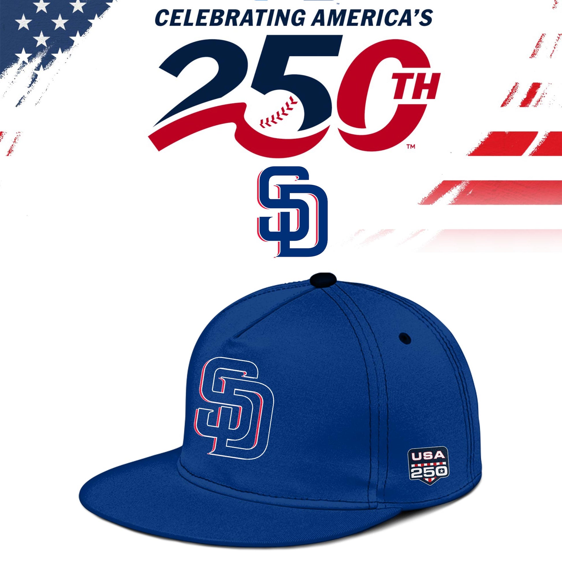 San Diego Padres USA 250th Anniversary Baseball Jersey And Cap