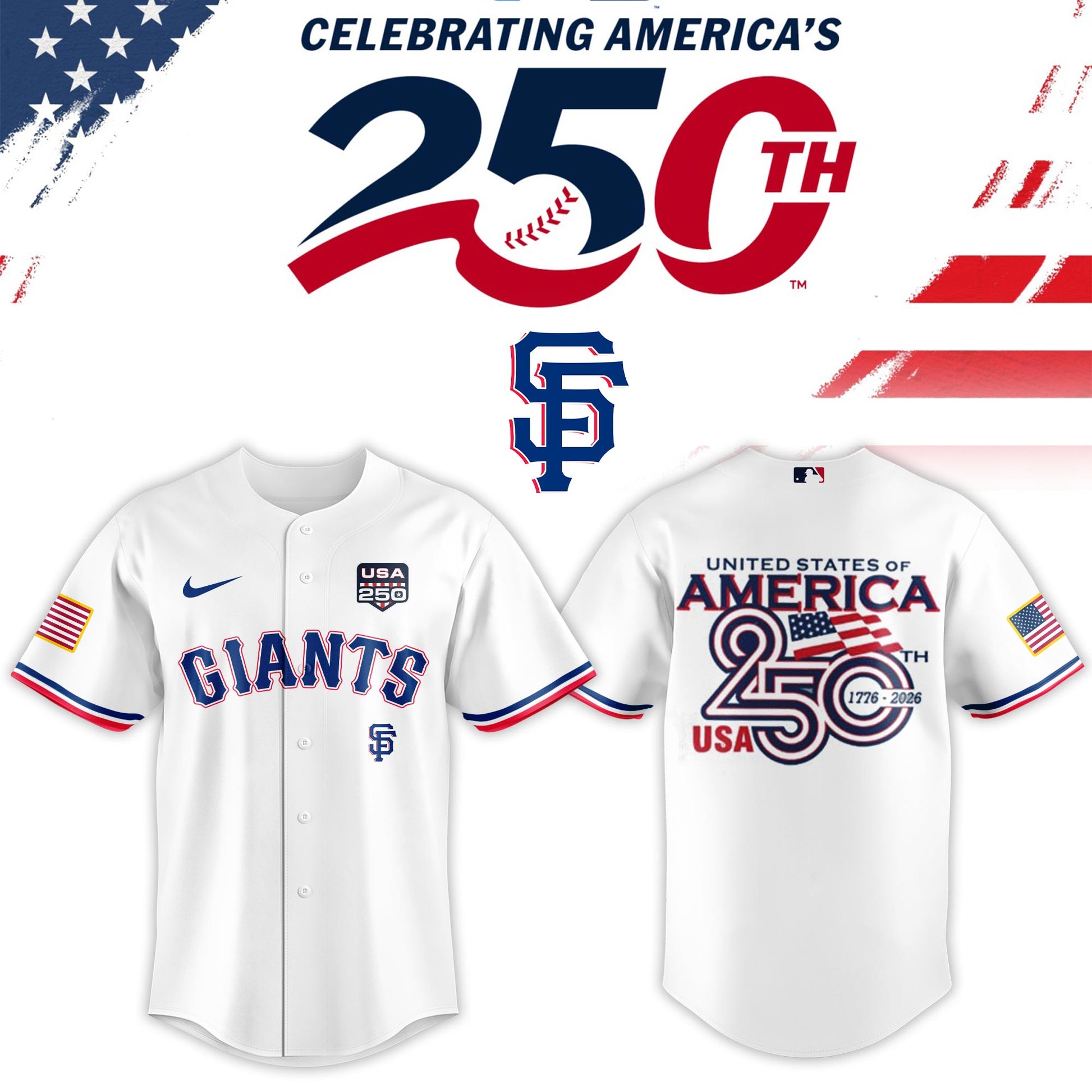San Francisco Giants USA 250th Anniversary Baseball Jersey And Cap