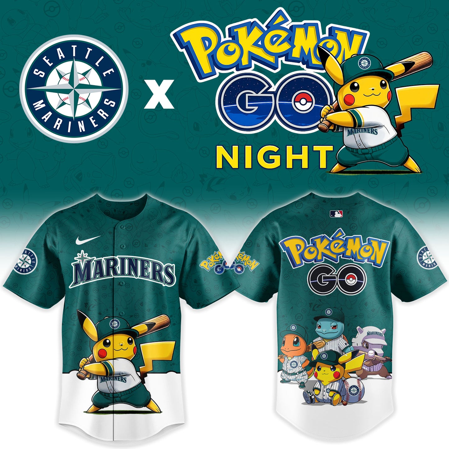 Seattle Mariners Pokemon GO Night Limited Baseball Jersey